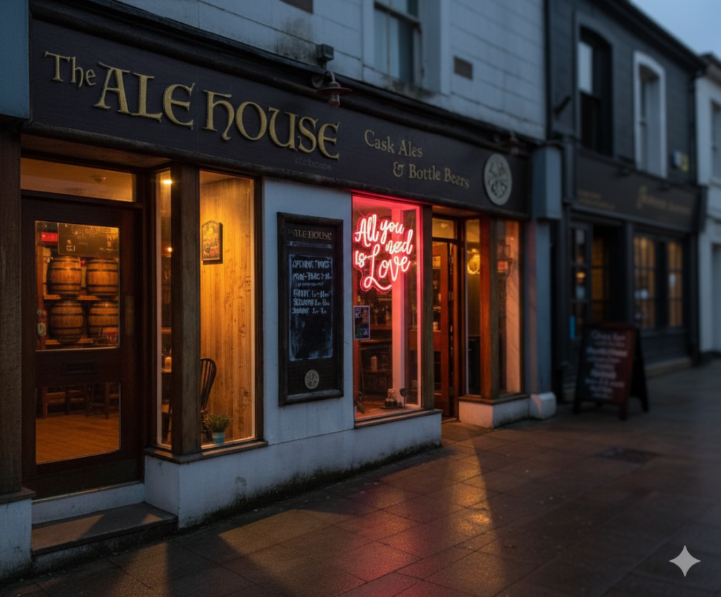 evening exterior view of the alehouse in clitheroe