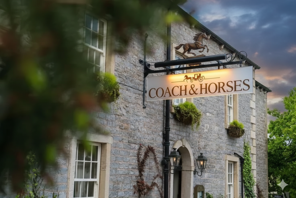 outside a charming country pub for a wedding