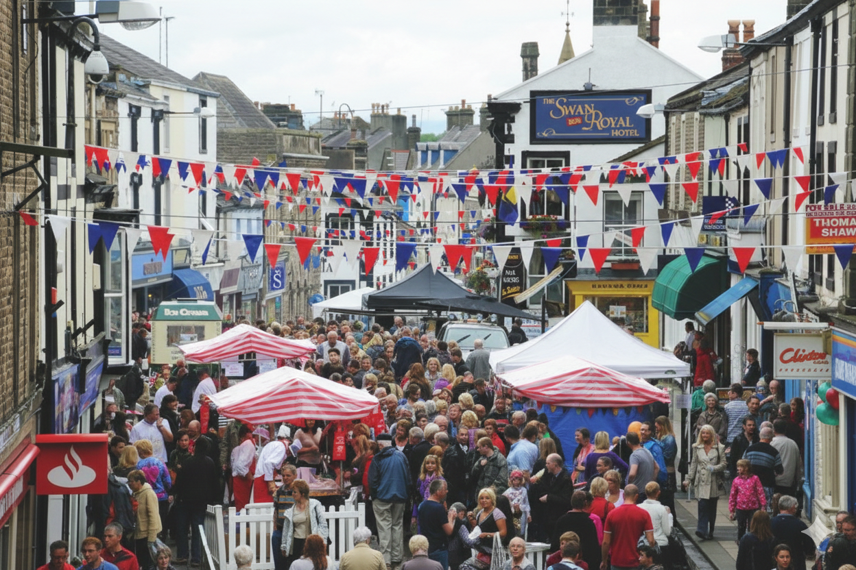 crowds at the food festival in clitheroe