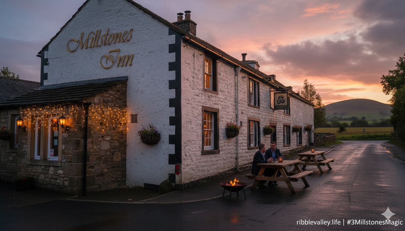 men sat outside the 3 millstones having a drink
