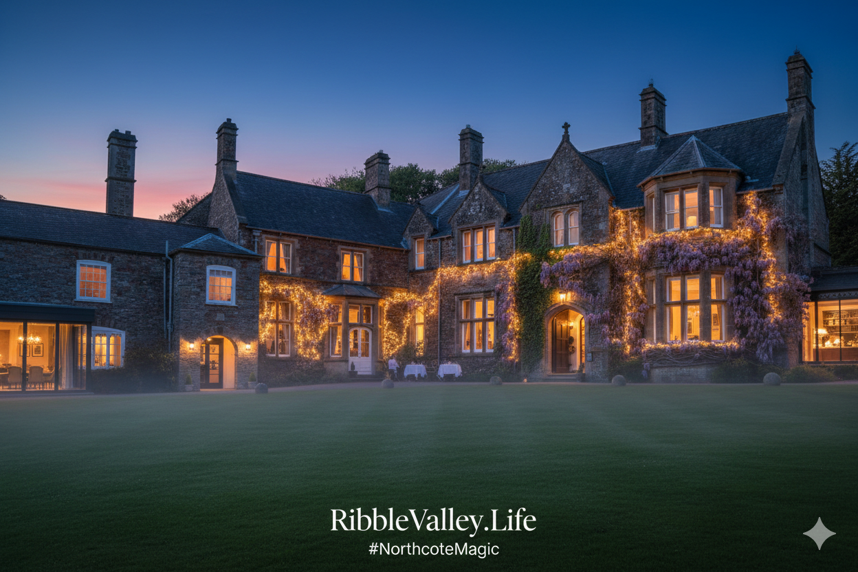 northcote manor in the evening with feature external lighting
