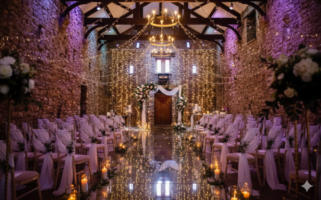 softly lit barn wedding venue