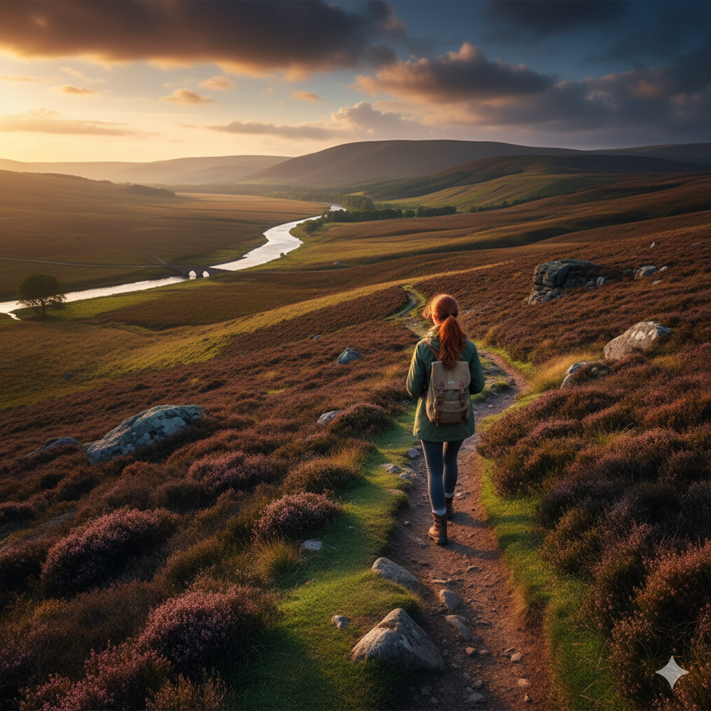 woman walking on a track on the hillside