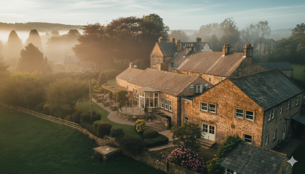 overhead view of the gardens and rear of the shireburn arms