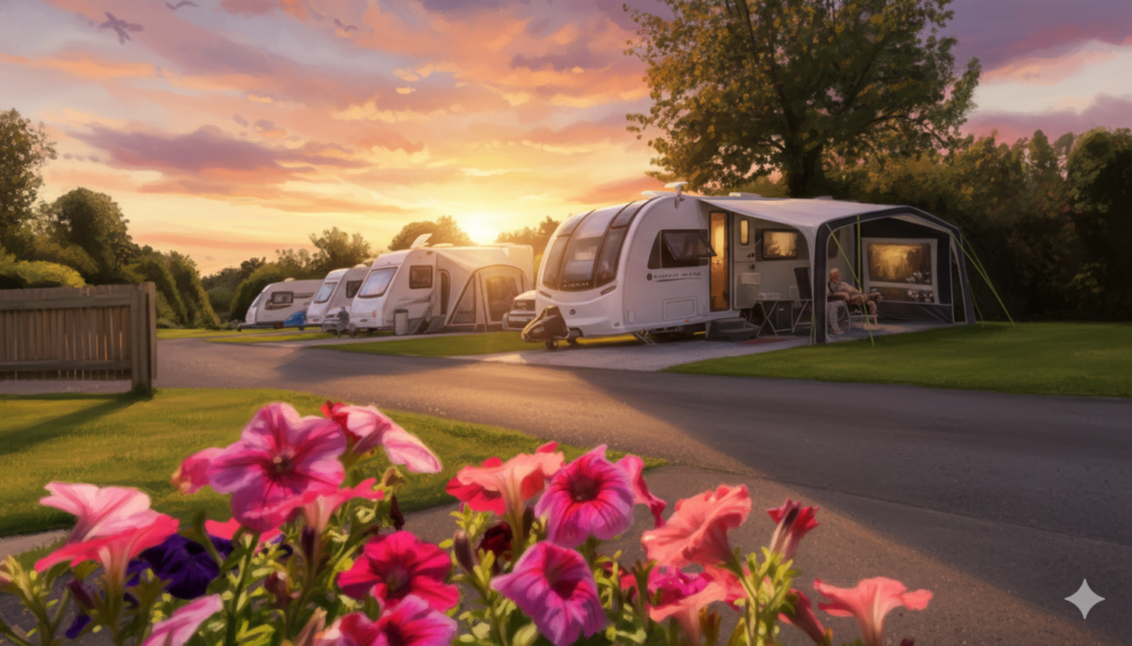 clitheroe camping site at sunset