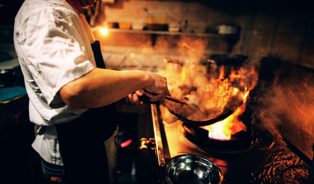 Chef cooking in a ribble valley restaurant kitchen