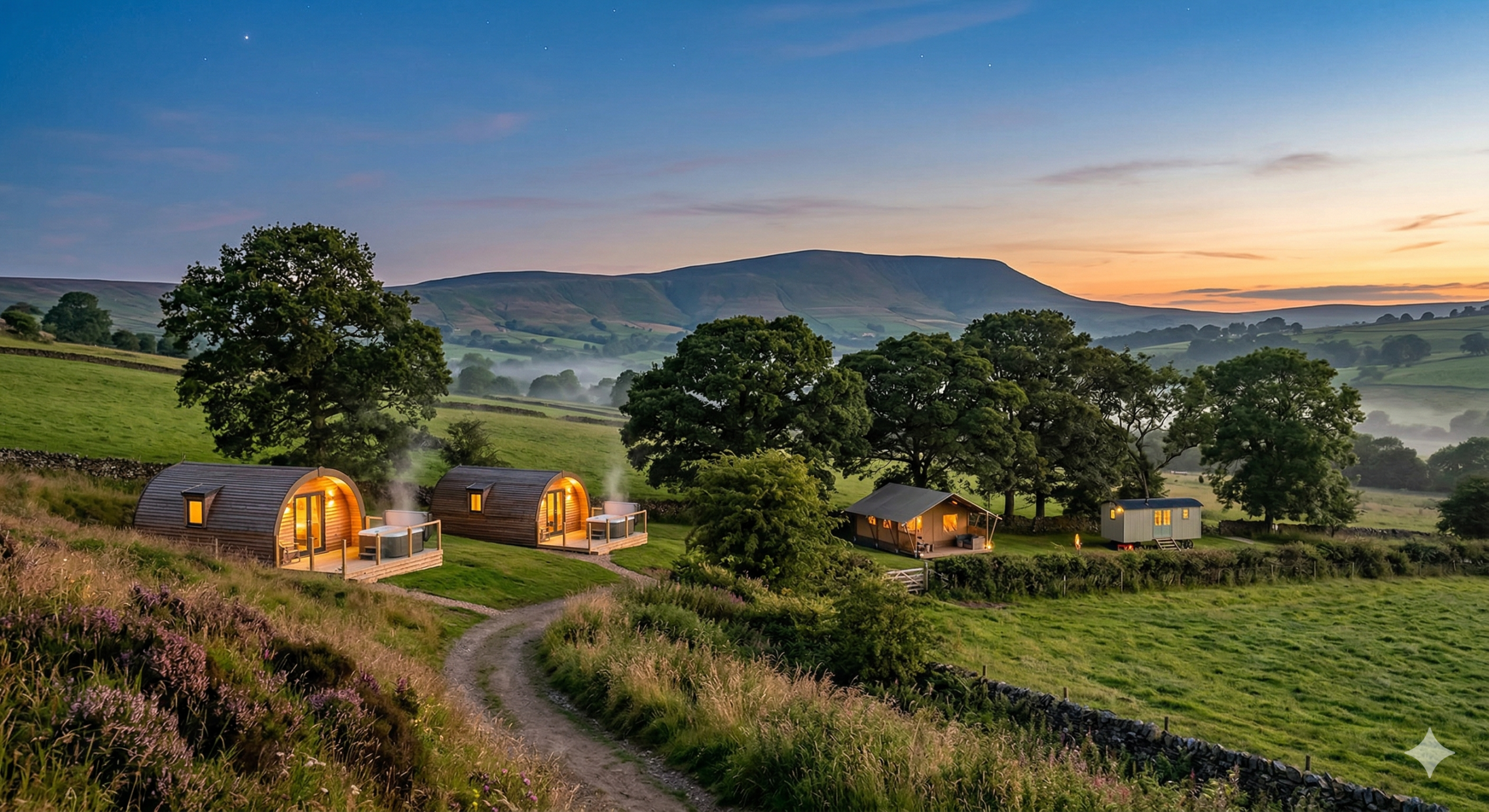 glamping site in the ribble valley with views of pendle hill